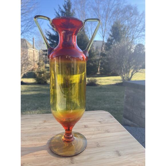 Blenko Other - Vintage MCM Blenko Art Glass Amberina Tangerine Vase With Handles -13.75" Tall